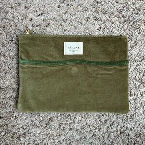 NWOT Sezane Olive Green Velvet Zippered Pouch